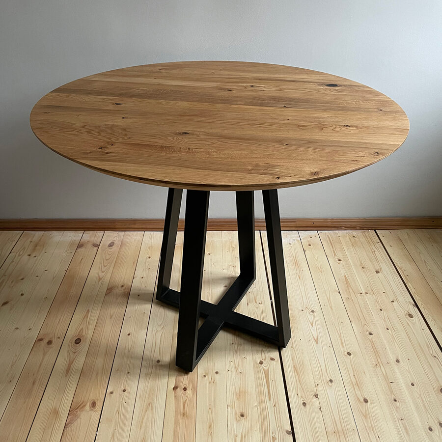 Ozolkoka galds (Ø600 -1100mm) ar metāla kājām, Ozols "RUSTIC" biezums - 40mm
